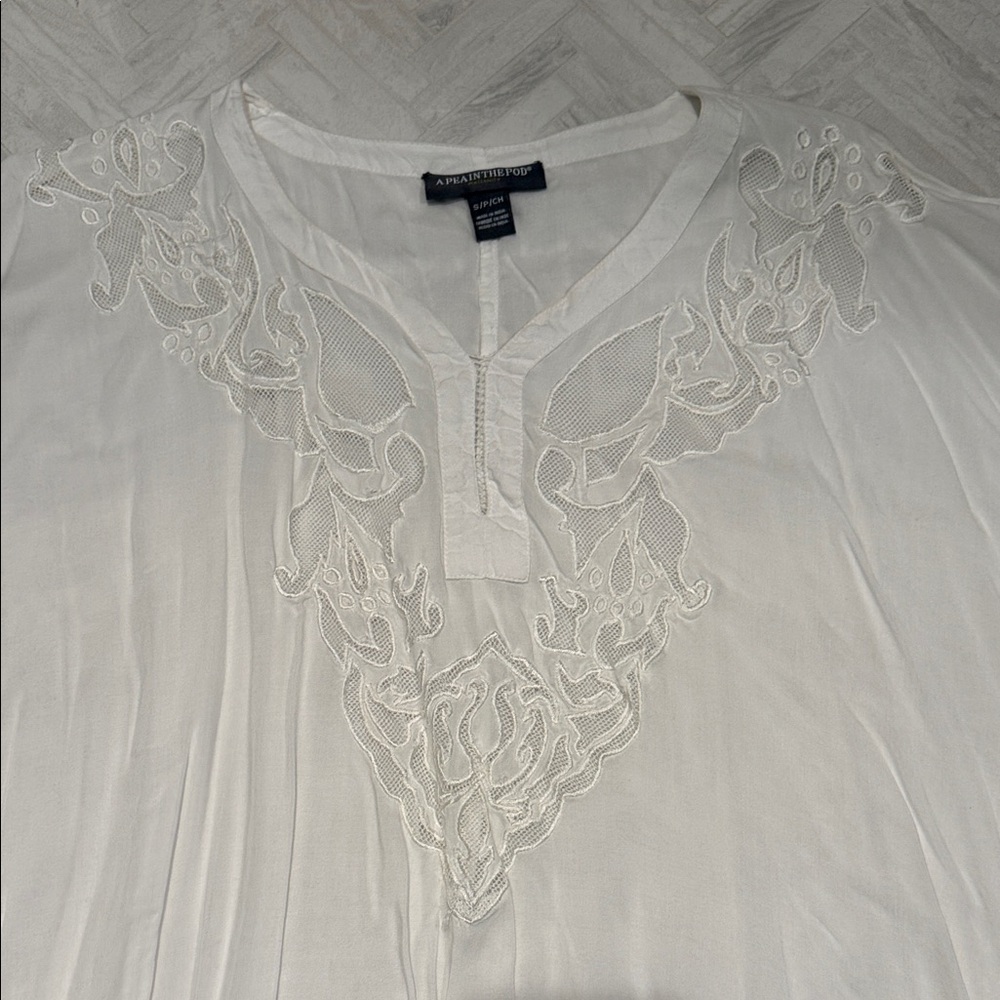 A Pea in the Pod Cream Embroidered V-Neck Tunic coverup for swim beach